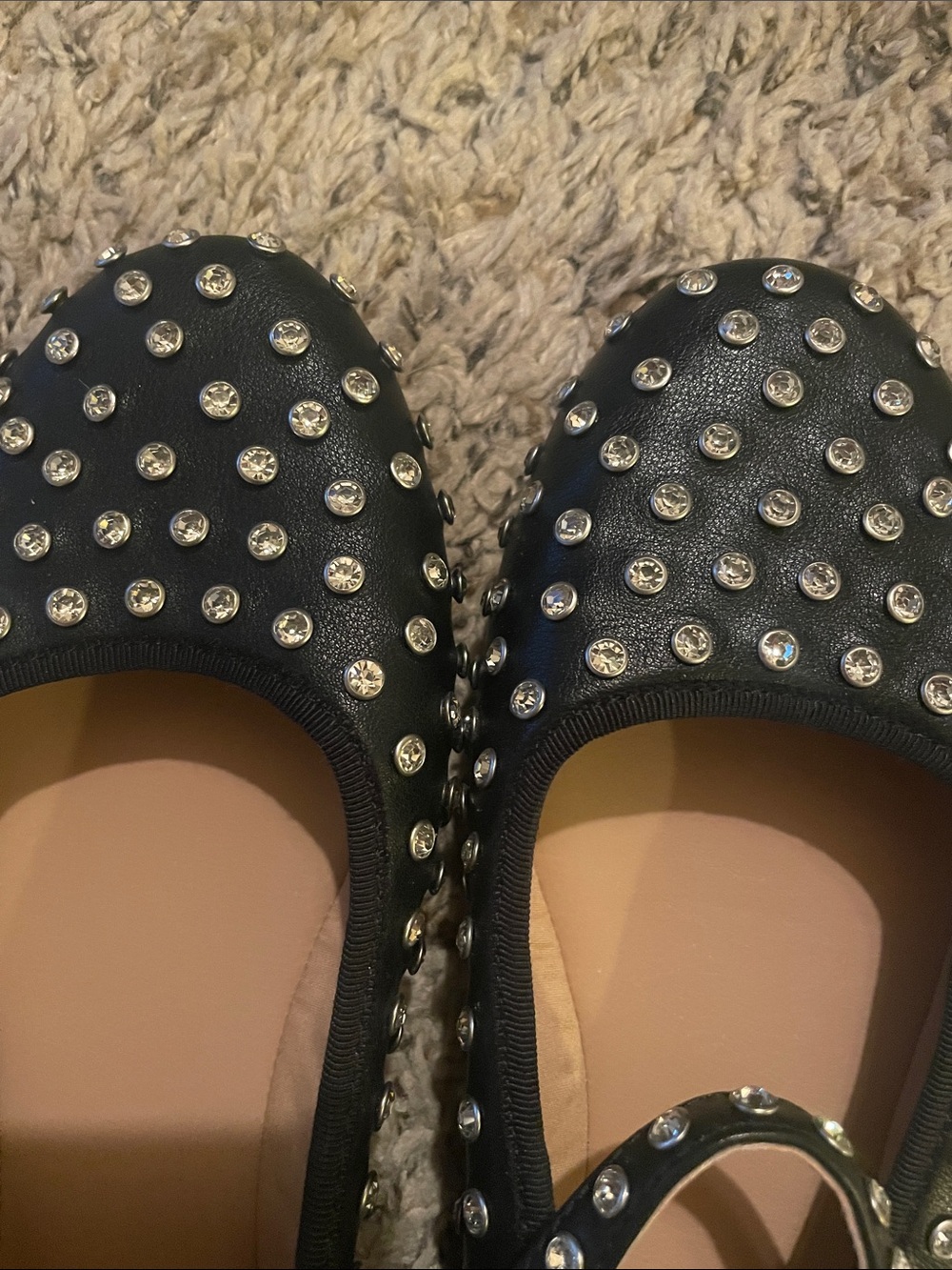 Steve Madden Black Studded Maryjane Flats with Silver Accents - Picture 2 of 4